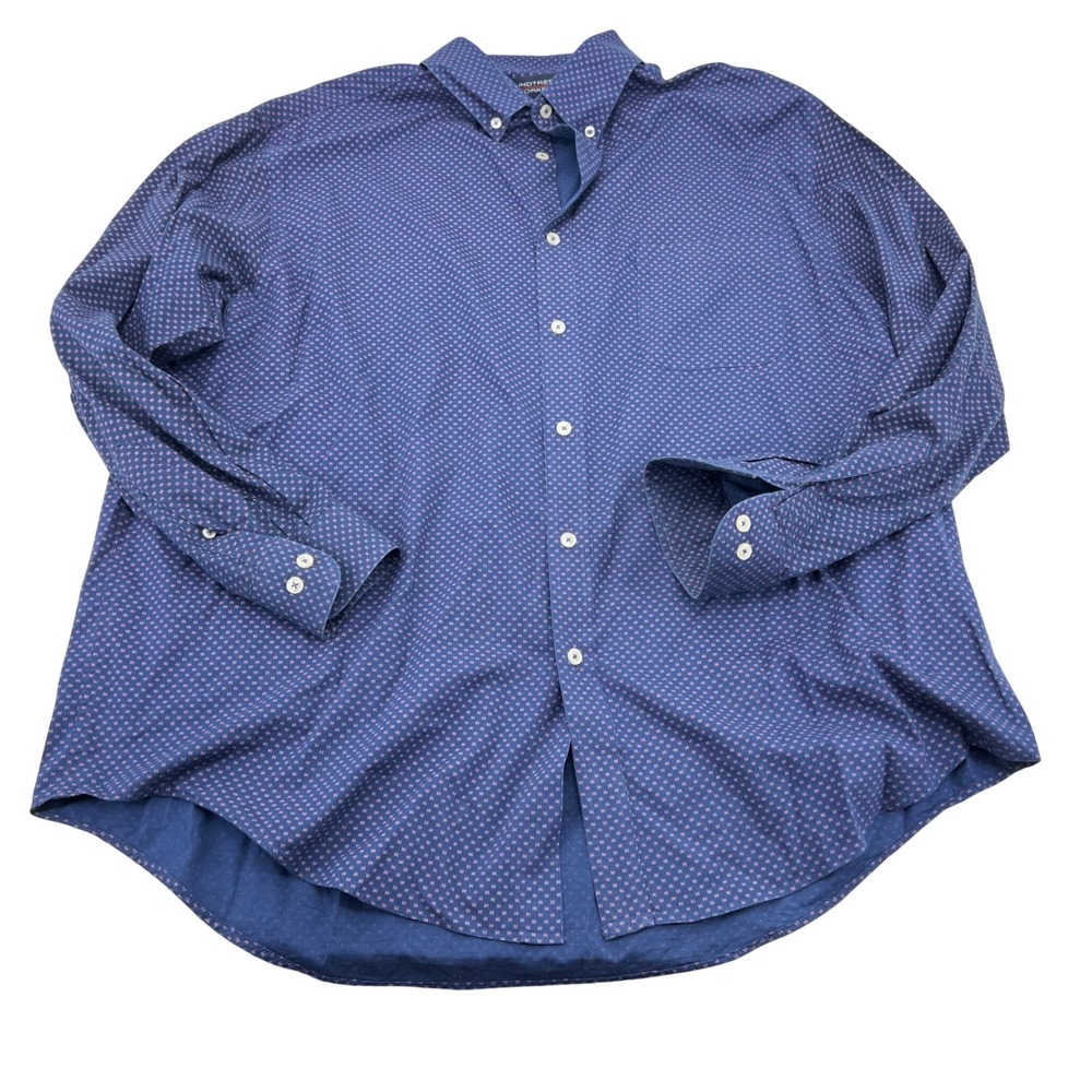 ROUNDTREE & YORKE Mens Navy Blue Pink Micro Dot Long Sleeve Button Down Shirt XL
